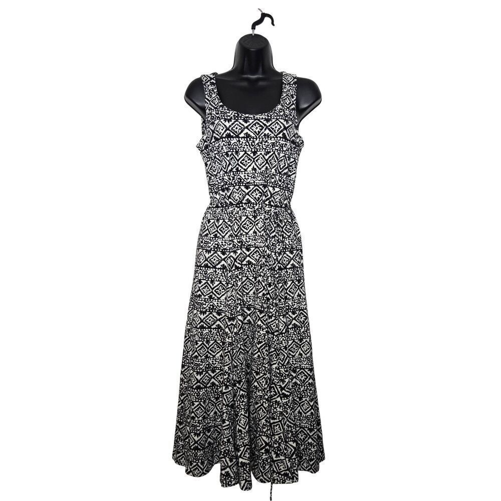 Lauren Ralph Lauren Dress Size Small Sleeveless Black White Print Lined Jersey